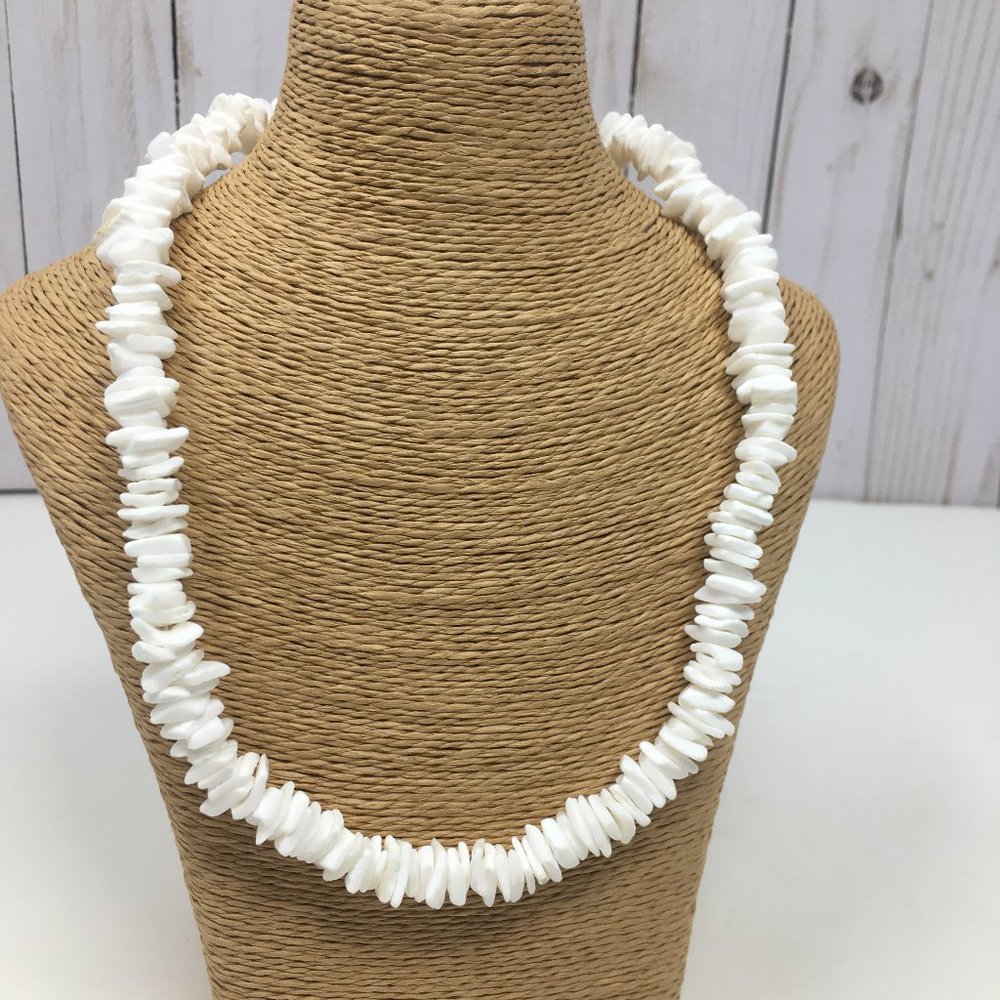 White 18" Puka Shell Necklace Choker - Hand Made